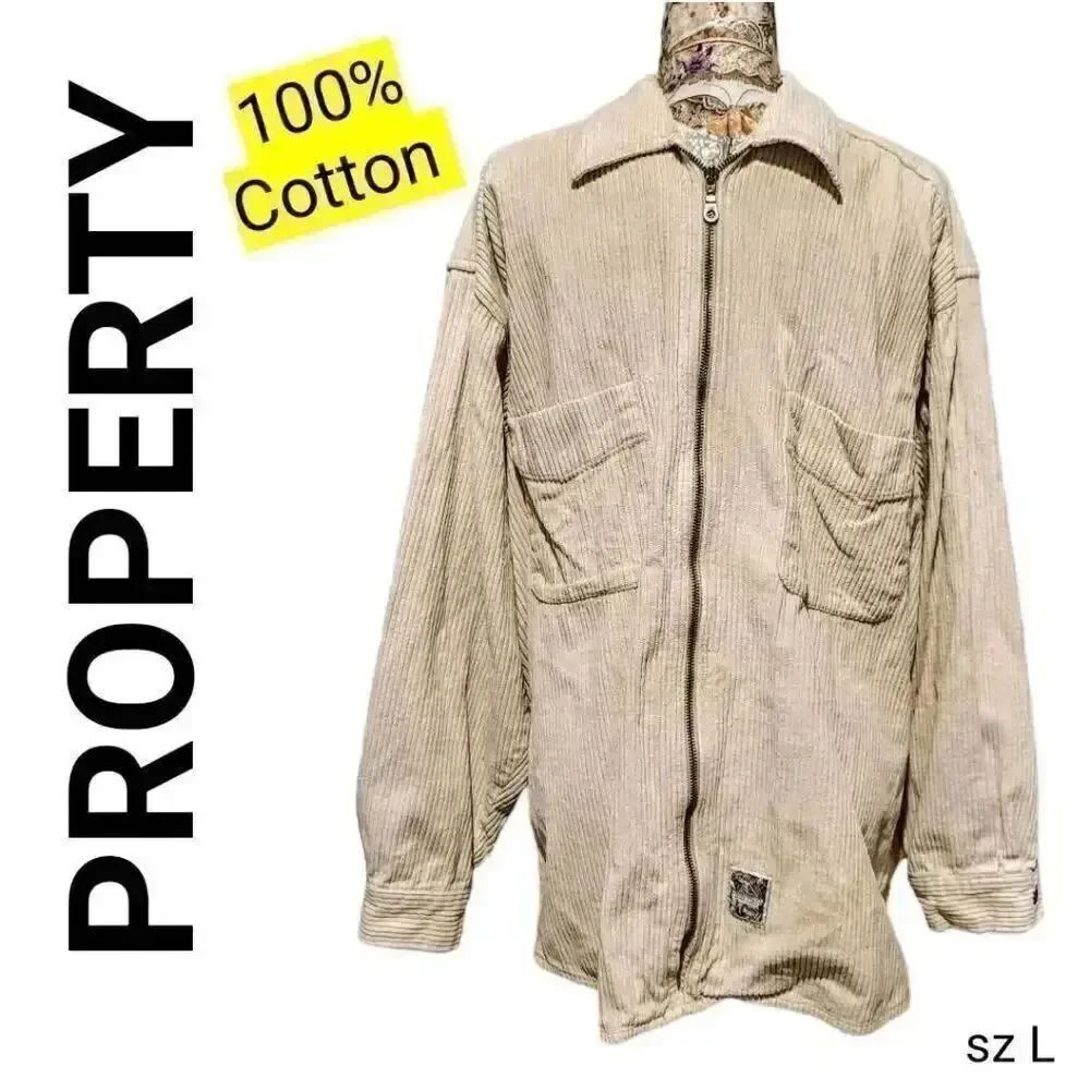 Property Neutral Light Tan Corduroy Lightweight Cotton Zip Up Jacket
